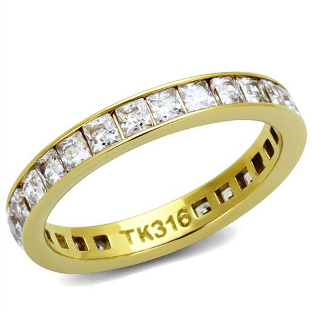 Womens 14k GP Stainless Steel Princess Cut CZ Anniversary Wedding Ring